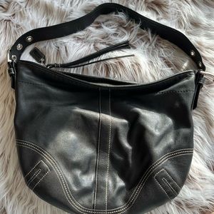 Black Leather Shoulder Purse - Coach